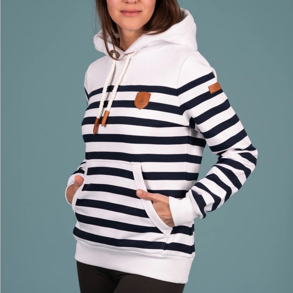 New Wanakome Striped Navy and White Women's Hoodie